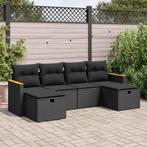 vidaXL 6-delige Loungeset met kussens poly rattan zwart, Verzenden, Nieuw, Rotan, Loungeset