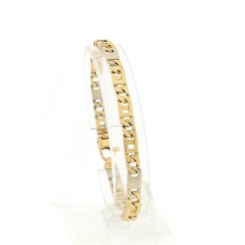 Bicolor massief gouden Figaro schakel armband | 19,5 cm, Sieraden, Tassen en Uiterlijk, Armbanden, Overige kleuren, Gebruikt, Goud