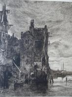 Ets Huizen aan het water Dordrecht, Zilcken n. Maris 1880, Antiek en Kunst, Kunst | Etsen en Gravures, Verzenden