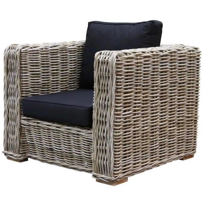 Nissah lounge tuinstoel naturel rotan - olefin black -, Tuin en Terras, Tuinstoelen, Nieuw, Ophalen of Verzenden