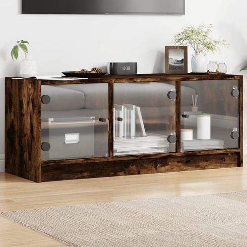 vidaXL Tv-meubel met glazen deuren 102x37x42 cm gerookt, Huis en Inrichting, Kasten | Televisiemeubels, 25 tot 50 cm, Nieuw, Overige houtsoorten