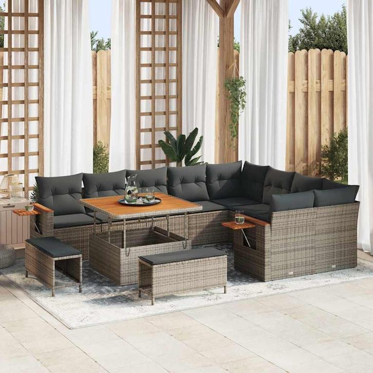vidaXL Tuinbankenset 12 pcs Grijs Poly rattan en, Tuin en Terras, Tuinsets en Loungesets, Nieuw, Rotan, Verzenden