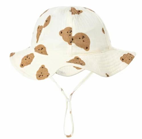 Zonnehoedje linnen look gebroken wit met bruine beertjes, Kinderen en Baby's, Kinderkleding | Petten en Hoeden, Jongen of Meisje