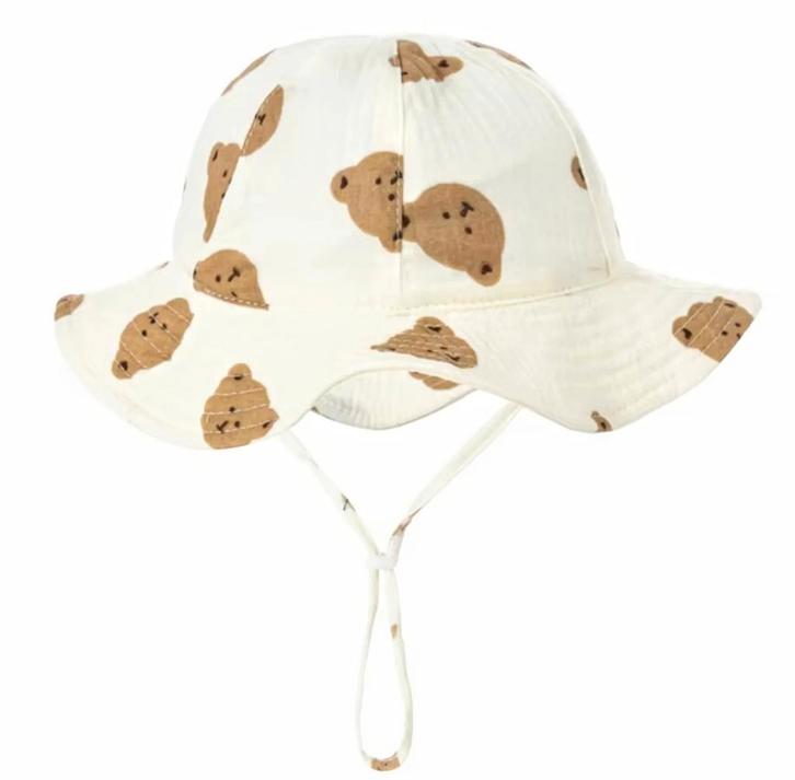 Zonnehoedje linnen look gebroken wit met bruine beertjes, Kinderen en Baby's, Kinderkleding | Petten en Hoeden, Jongen of Meisje