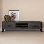 Tv-meubel Mangohout Kelvin 160 Zwart, Huis en Inrichting, Verzenden, 150 tot 200 cm, Nieuw, Minder dan 100 cm