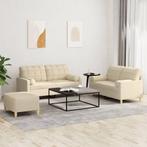 vidaXL 3-delige Loungeset met kussens stof crèmekleurig, Huis en Inrichting, Banken | Bankstellen, Verzenden, 150 tot 200 cm, Nieuw