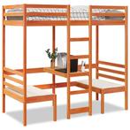 vidaXL Hoogslaper met bureau en stoelen grenenhout wasbruin, Verzenden, Nieuw, Bruin, Hout