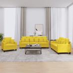 vidaXL 3-delige Loungeset met kussens stof lichtgeel, Huis en Inrichting, Banken | Bankstellen, Verzenden, Nieuw, Vierpersoons of meer