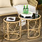 TRUUSK Bijzettafel 2-delige Set Rattan Met Glazen Blad, Stap, Verzenden, Nieuw