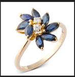 Cocktailring - 18 karaat Geel goud - 0.81ct. tw. Saffier -