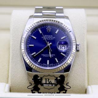 Rolex Datejust 116234 Blauw Wijzerplaat Staal 36mm 2018, Sieraden, Tassen en Uiterlijk, Horloges | Heren, Staal, Zo goed als nieuw