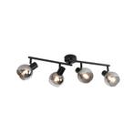 Art Deco plafondlamp zwart met smoke glas 4-lichts - Vidro, Nieuw, Glas, Art Deco