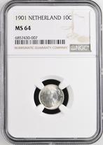 Koningin Wilhelmina 10 cent 1901 NGC MS64 gecertificeerd, Postzegels en Munten, Munten | Nederland, Verzenden, Zilver, 10 cent
