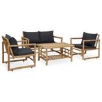 vidaXL 4-delige Loungeset met kussens bamboe, 4 zitplaatsen, Verzenden, Nieuw, Loungeset