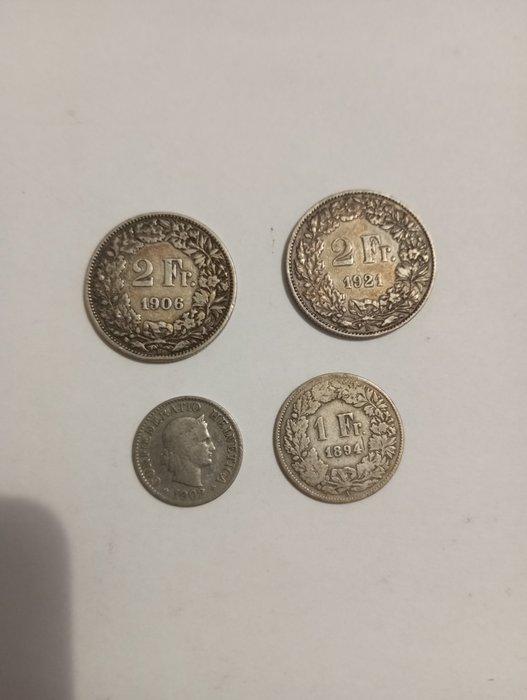 Zwitserland. Lot of 4 coins, incl. silver, 10 Rappen 1902 &, Postzegels en Munten, Munten | Europa | Niet-Euromunten