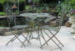 Metal garden bistro set 2 chairs and a table antique green