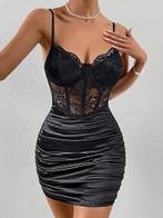 Sexy Zwarte Jurk -Kant & Satijn-Chique & Classy- Gratis Body, Kleding | Dames, Jurken, Verzenden, Nieuw, Zwart