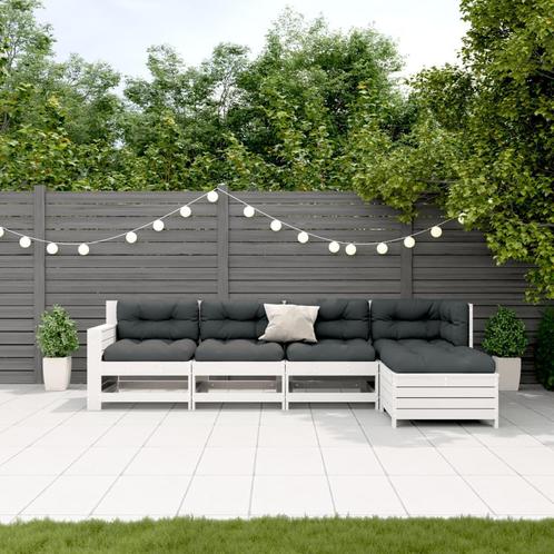 vidaXL 5-delige Loungeset met kussens massief grenenhout wit, Tuin en Terras, Tuinsets en Loungesets, Loungeset, Nieuw, Verzenden