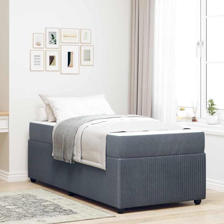 vidaXL Bedframe met matras Donkergrijs 80 x 200 cm Stof, Huis en Inrichting, Slaapkamer | Bedden, Grijs, Nieuw, Stof, Verzenden