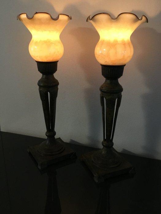 Kandelaar (2) - Gepatineerd messing - tafellamp, Antiek en Kunst, Curiosa en Brocante