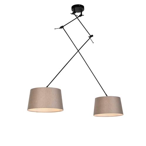 Hanglamp zwart met linnen kappen taupe 35 cm 2-lichts -, Huis en Inrichting, Lampen | Hanglampen