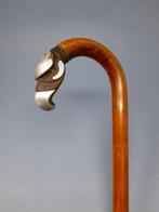 Wandelstok - Wit metaal - vogelkop-hendel, Antiek en Kunst