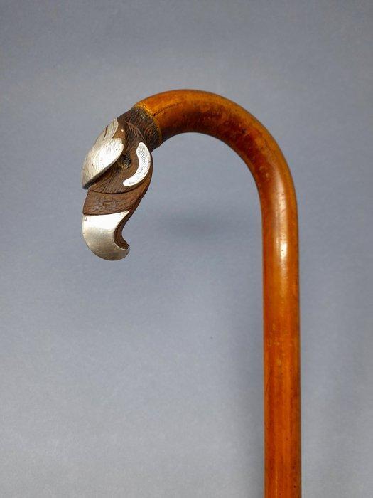 Wandelstok - Wit metaal - vogelkop-hendel, Antiek en Kunst, Curiosa en Brocante