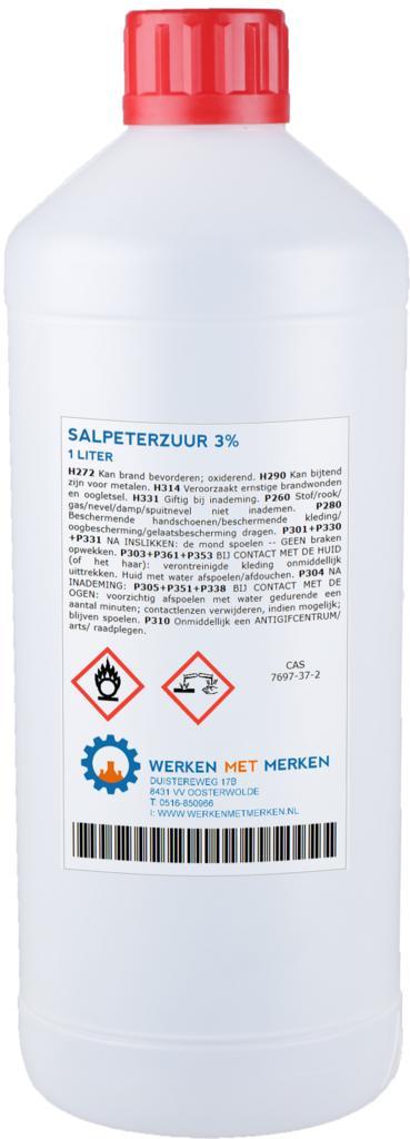 Wmm Chemie Salpeterzuur hno3 3 1 liter, Doe-het-zelf en Verbouw, Overige Doe-het-zelf en Verbouw, Nieuw, Verzenden