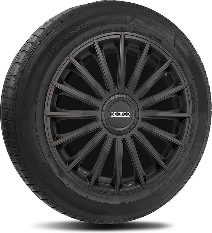 4-Delige Sparco Wieldoppenset Treviso 15-inch zwart, Auto diversen, Auto-accessoires, Zo goed als nieuw, Ophalen of Verzenden