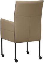 Taupe leren moderne eetkamerstoel - poot rond zwart met wiel, Overige kleuren, Nieuw, Leer, Ophalen of Verzenden