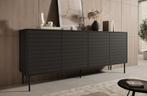 Meubella | Dressoir zwart 102cm 4 deuren - Opbergkast, Verzenden, Nieuw, 200 cm of meer, Modern
