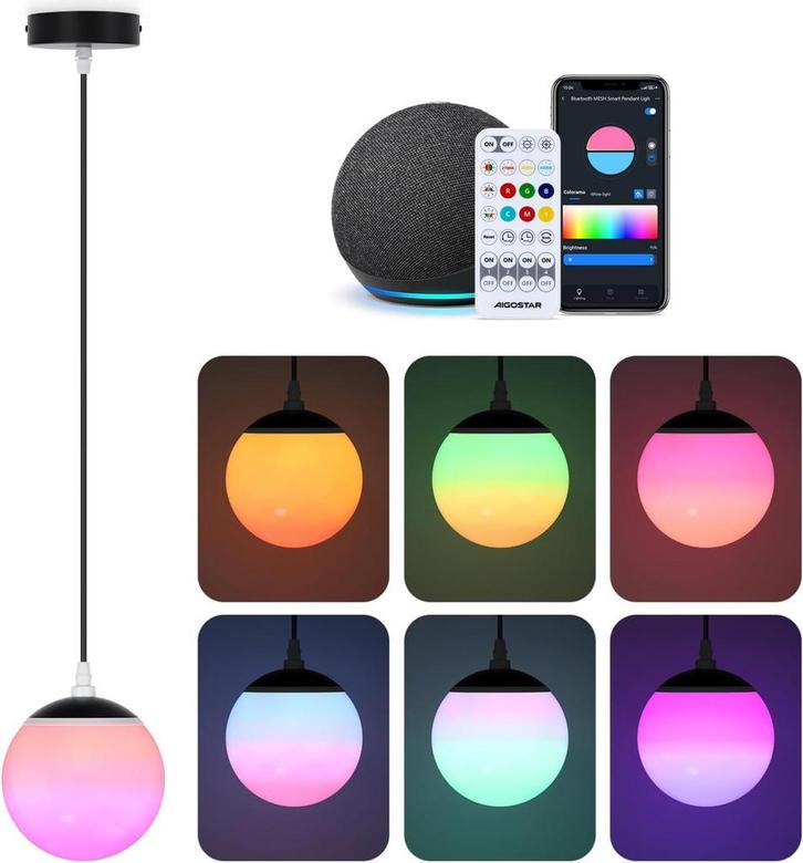 Hanglamp - RGB LED - Dimbaar - Zwart - Aigostar, Huis en Inrichting, Lampen | Spots, Zo goed als nieuw, Verzenden