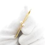 Vintage gouden broche met cultivé parels (smalle broche), Gebruikt, Overige kleuren, Ophalen of Verzenden, Met edelsteen