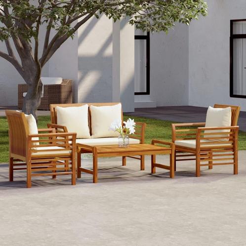 vidaXL 4-delige Loungeset met kussens massief acaciahout, Tuin en Terras, Tuinsets en Loungesets, Loungeset, Nieuw, Hardhout, Verzenden