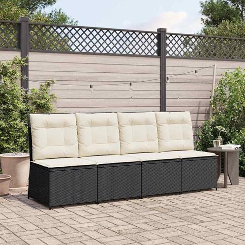 vidaXL Tuinbank met kussen Zwart Poly riet, Tuin en Terras, Tuinsets en Loungesets, Nieuw, Rotan, Verzenden