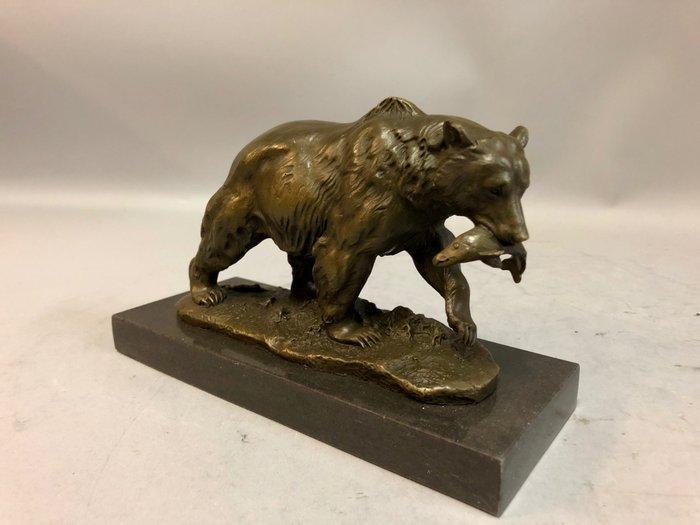sculptuur, Grizzly beer vangt vis - 14 cm - Brons, Antiek en Kunst, Kunst | Designobjecten