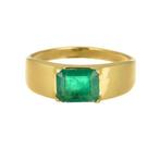 Ring - 18 karaat Geel goud Smaragd, Sieraden, Tassen en Uiterlijk, Antieke sieraden