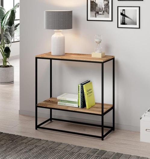 Sidetable Kronos eiken Wandtafel industrieel, Huis en Inrichting, Tafels | Sidetables, 50 tot 100 cm, Nieuw, Verzenden