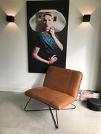 Leren fauteuil zonder armleuning met kruisframe - bruin leer, Nieuw, Ophalen of Verzenden, 75 tot 100 cm, Industrieel