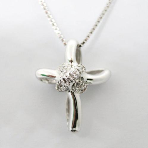 Halsketting - 18 karaat Witgoud - 0.09ct. tw. Diamant, Sieraden, Tassen en Uiterlijk, Kettingen