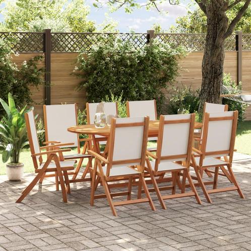 vidaXL 9-delige Tuinset massief acaciahout en textileen, Tuin en Terras, Tuinsets en Loungesets, Tuinset, Nieuw, 8 zitplaatsen