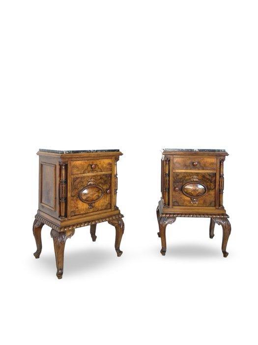 Nachtkastje (2) - Walnoot, Marmer, Messing, Bakeliet, Antiek en Kunst, Antiek | Overige Antiek