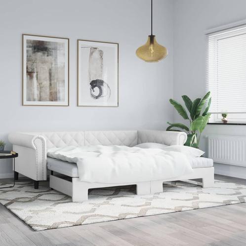 vidaXL Slaapbank met onderschuifbed 90x200 cm kunstleer wit, Huis en Inrichting, Slaapkamer | Bedden, 90 cm, 200 cm, Wit, Eenpersoons