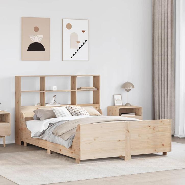 vidaXL Bed met boekenkast zonder matras massief hout 160x200, Huis en Inrichting, Slaapkamer | Bedden, 160 cm, 200 cm, Bruin, Tweepersoons