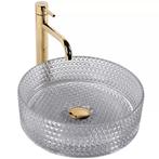 REA Glazen waskom - grijs - diamantstructuur - Ø35,5 cm -.., Ophalen of Verzenden, Nieuw