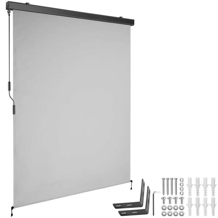 Zonnescherm Eloise met 2 wandhouders - 140 x 250 cm, lichtgr, Tuin en Terras, Zonneschermen, Verzenden