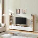Tv-meubel Rauki met zijrekken wit en eikenkleurig 233x31x140, Huis en Inrichting, Kasten | Televisiemeubels, Verzenden, Nieuw