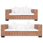 vidaXL 2-delig Bankstel met kussens natuurlijk rattan, Huis en Inrichting, Verzenden, 150 tot 200 cm, Nieuw, Riet of Rotan