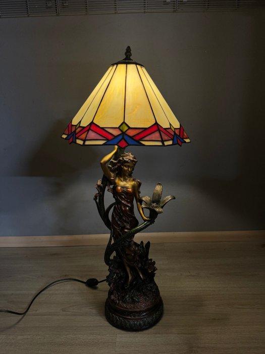 Tiffanystijl tafellamp met art nouveau stijl voet - Lamp -, Antiek en Kunst, Curiosa en Brocante