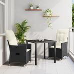 vidaXL 3-delige tuintafelset met kussens in zwart poly, Tuin en Terras, Verzenden, Nieuw, Rotan